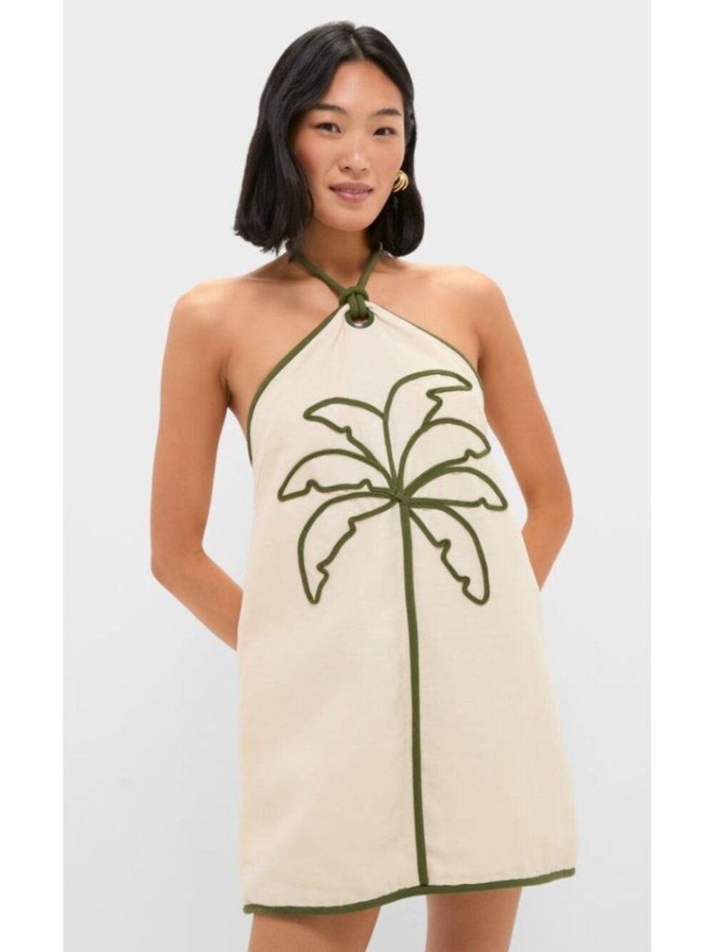 FARM Rio Sand Coconut Embroidery Halter Neck Mini Dress Sleeveless Size XL